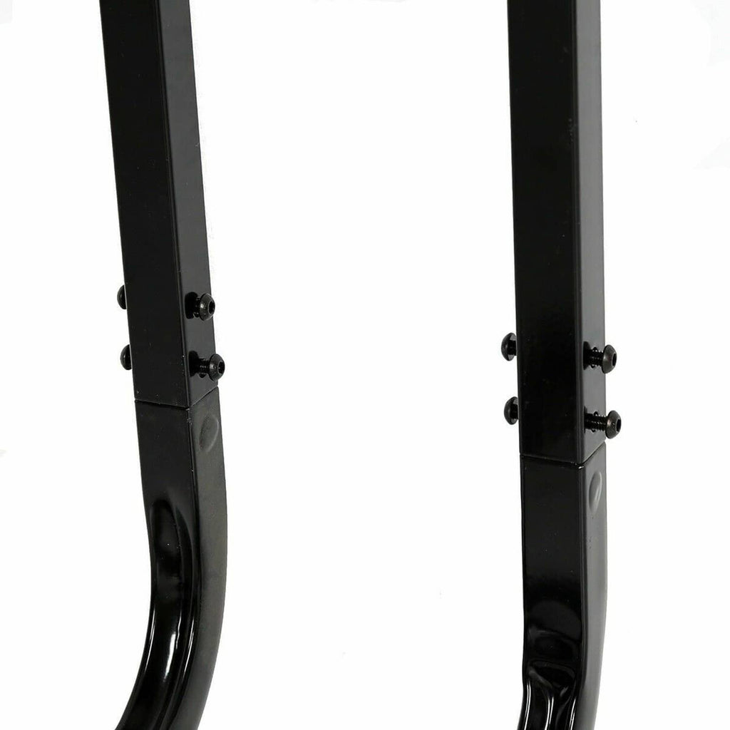 Black curved mounting legs with adjustment holes and bolts