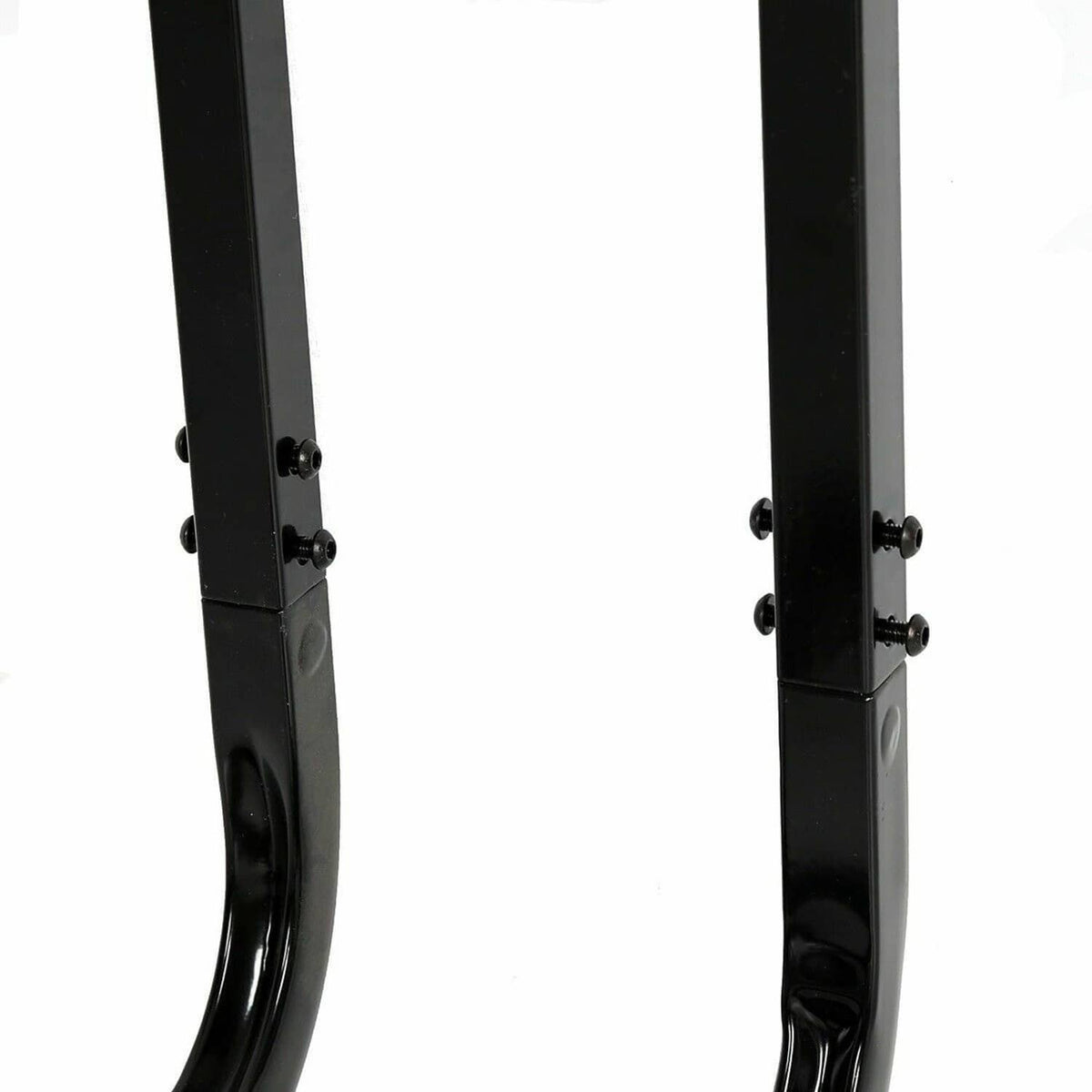 Black curved mounting legs with adjustment holes and bolts
