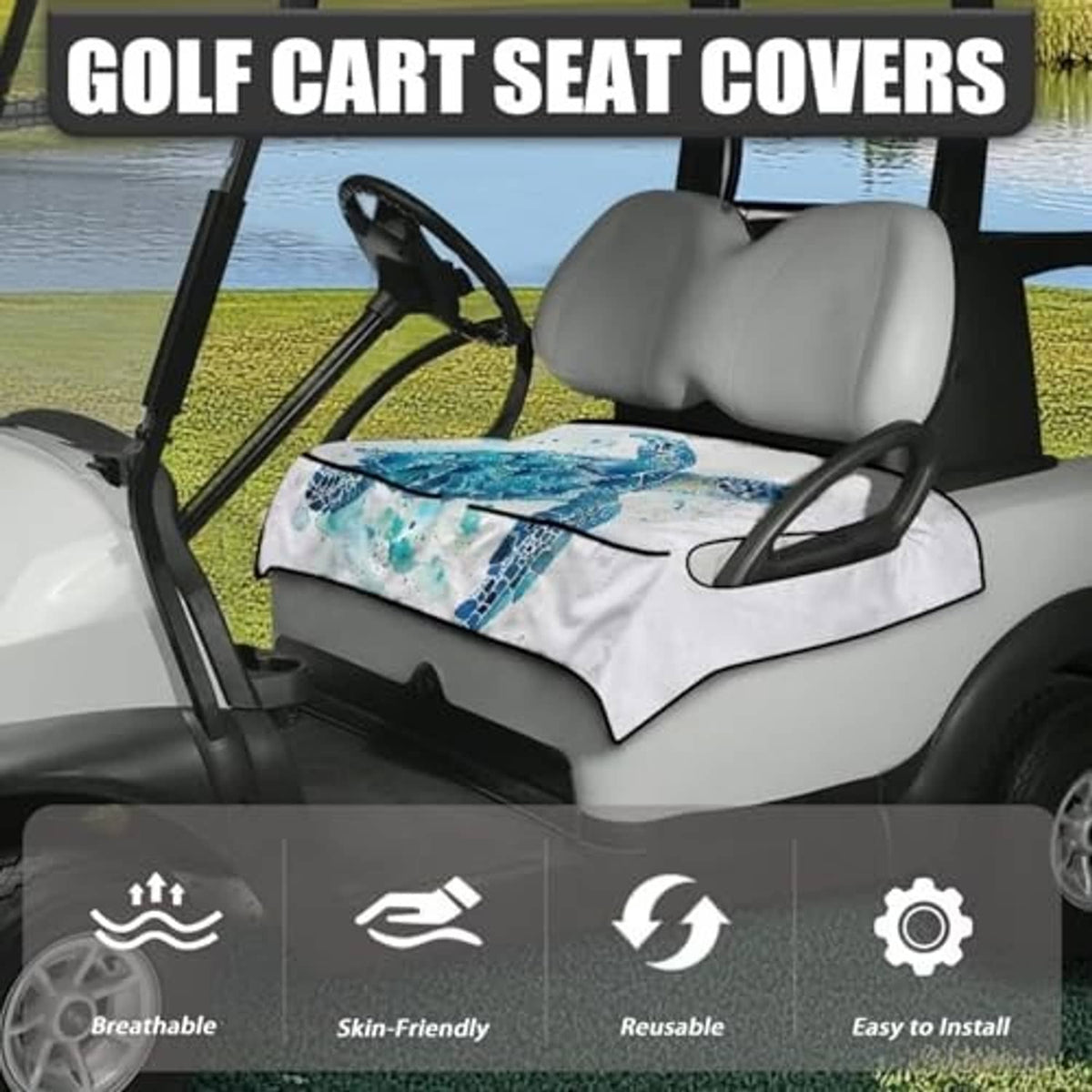 Golf cart seat cover towel blanket with sea turtle print on front seat