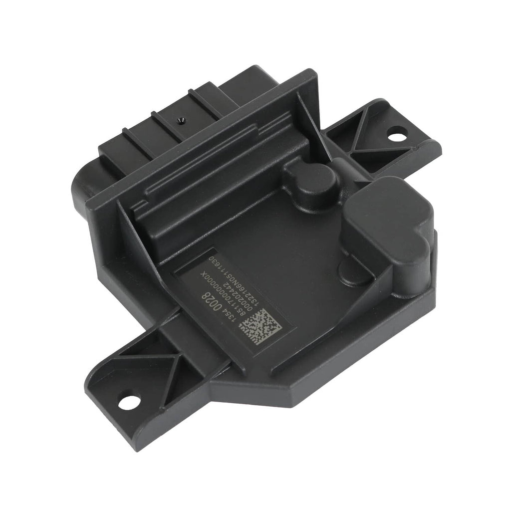 Black fuel pump control module close-up with mounting tabs and top release bump
