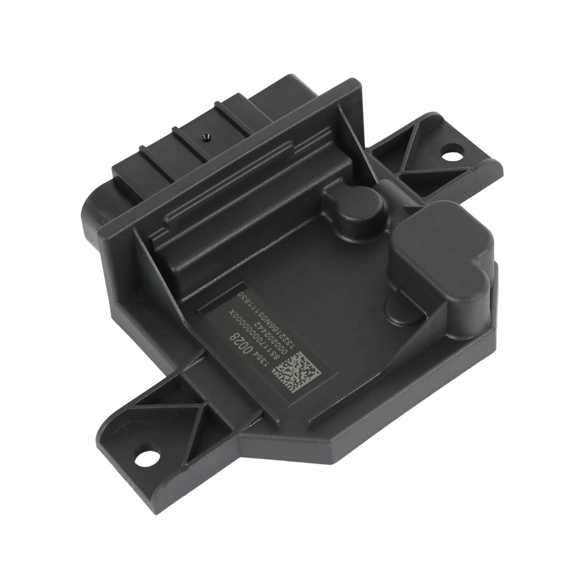 Black fuel pump control module close-up with mounting tabs and top release bump