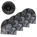 Set of 4 black RV tire covers with ruffled elastic rim and drawstring ties