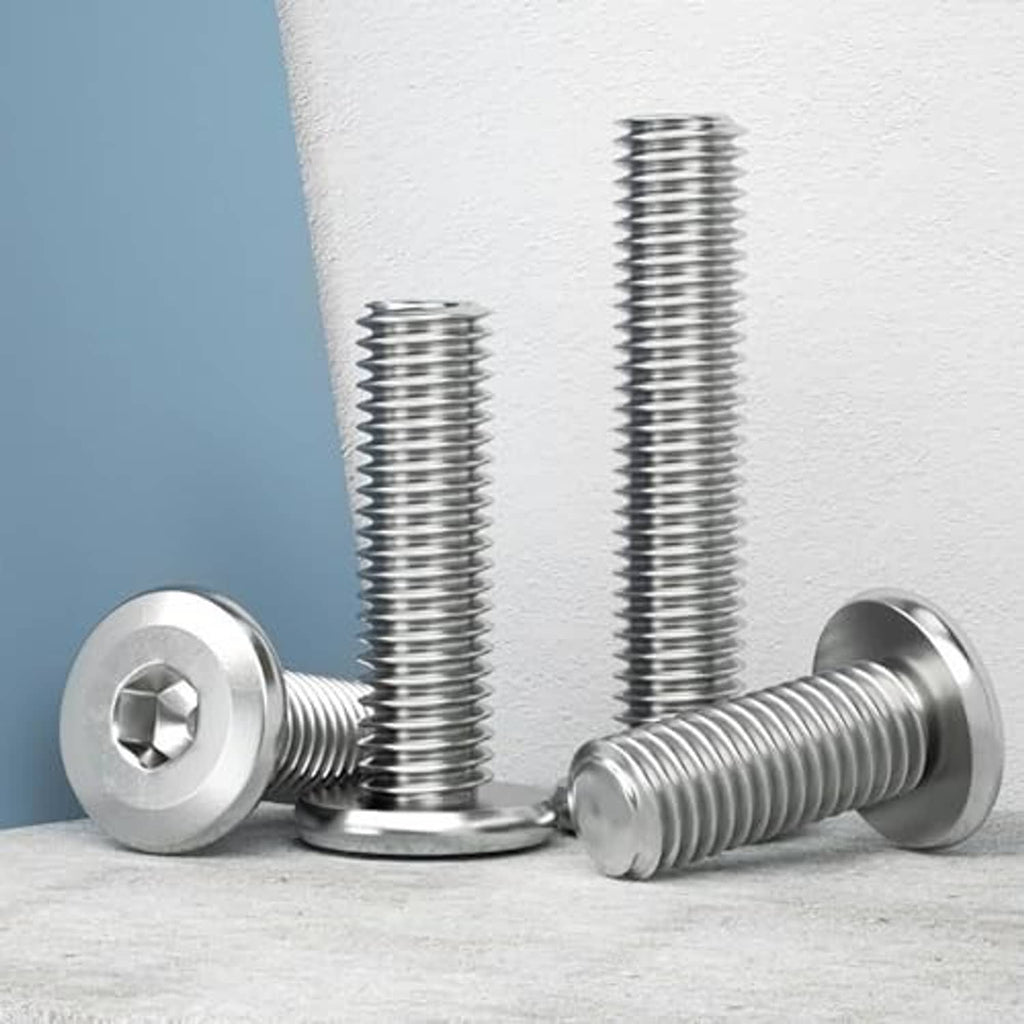 Set of stainless steel socket cap screws with hex socket drive and flat countersunk heads