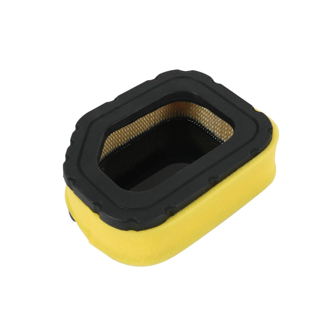 Foam air filter element with black plastic frame and mesh window, yellow base