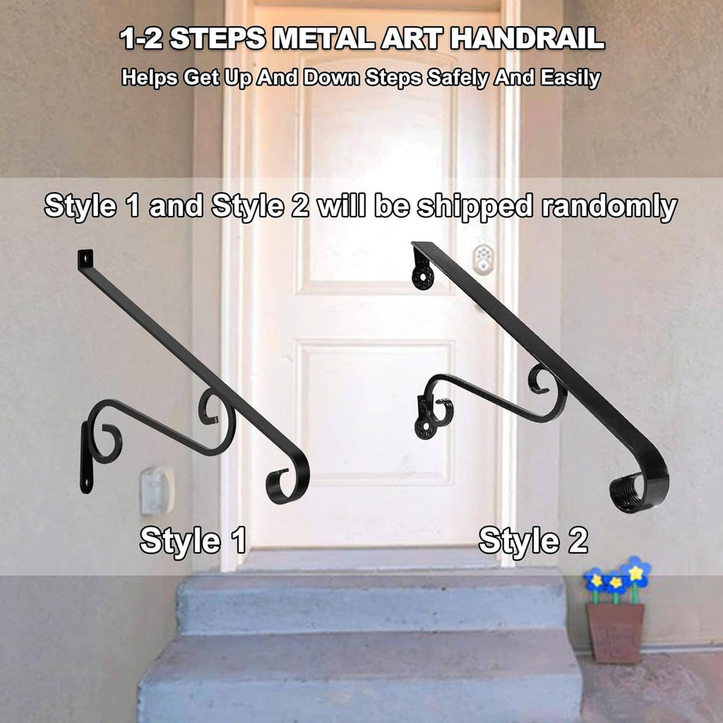 Wall-mounted metal stair handrail for 1–2 steps with curved end grip options