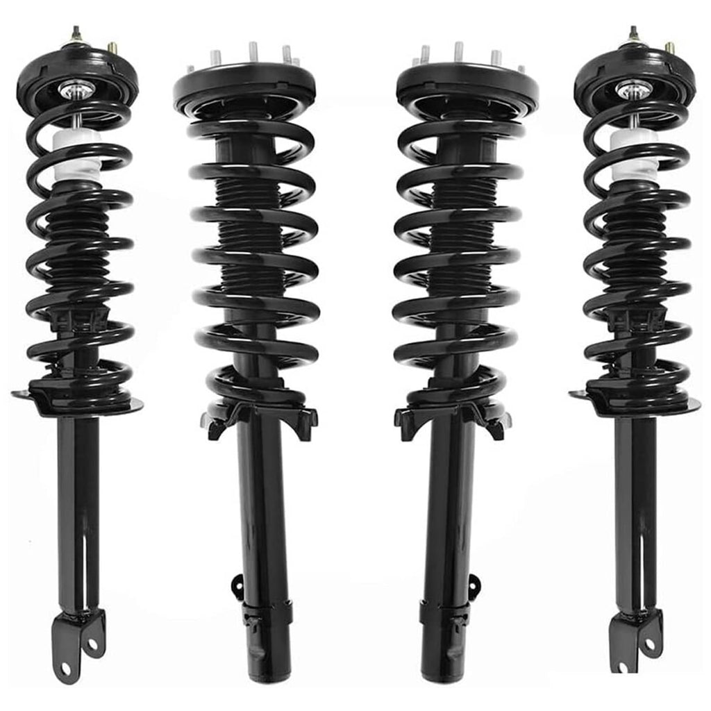 Complete shock strut set, multiple black coils on chrome-style strut tubes