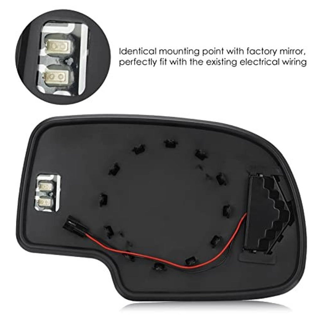 Heated left mirror glass backing plate with LED wiring and mounting clips