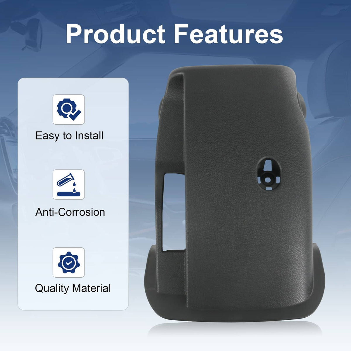 Black steering column lower cover with keyhole cutout and textured surface