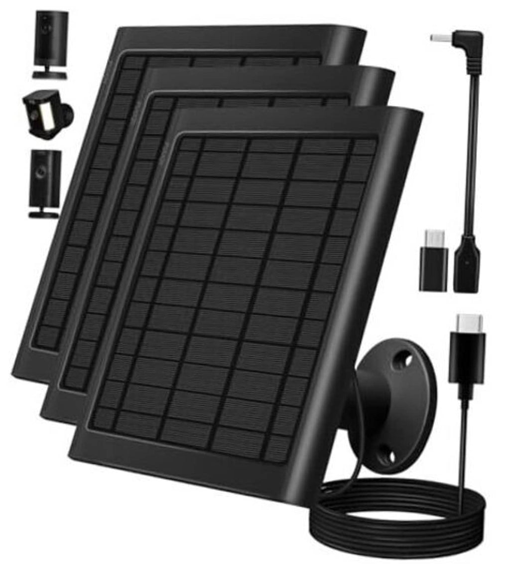Black foldable solar panel charger kit with cables, mounting bracket, and power wires