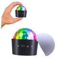 Mini disco light with rainbow crystal dome in a matte black base