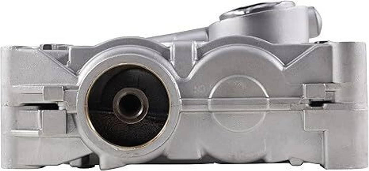 Shaft balance oil pump showing circular inlet opening and silver metal body