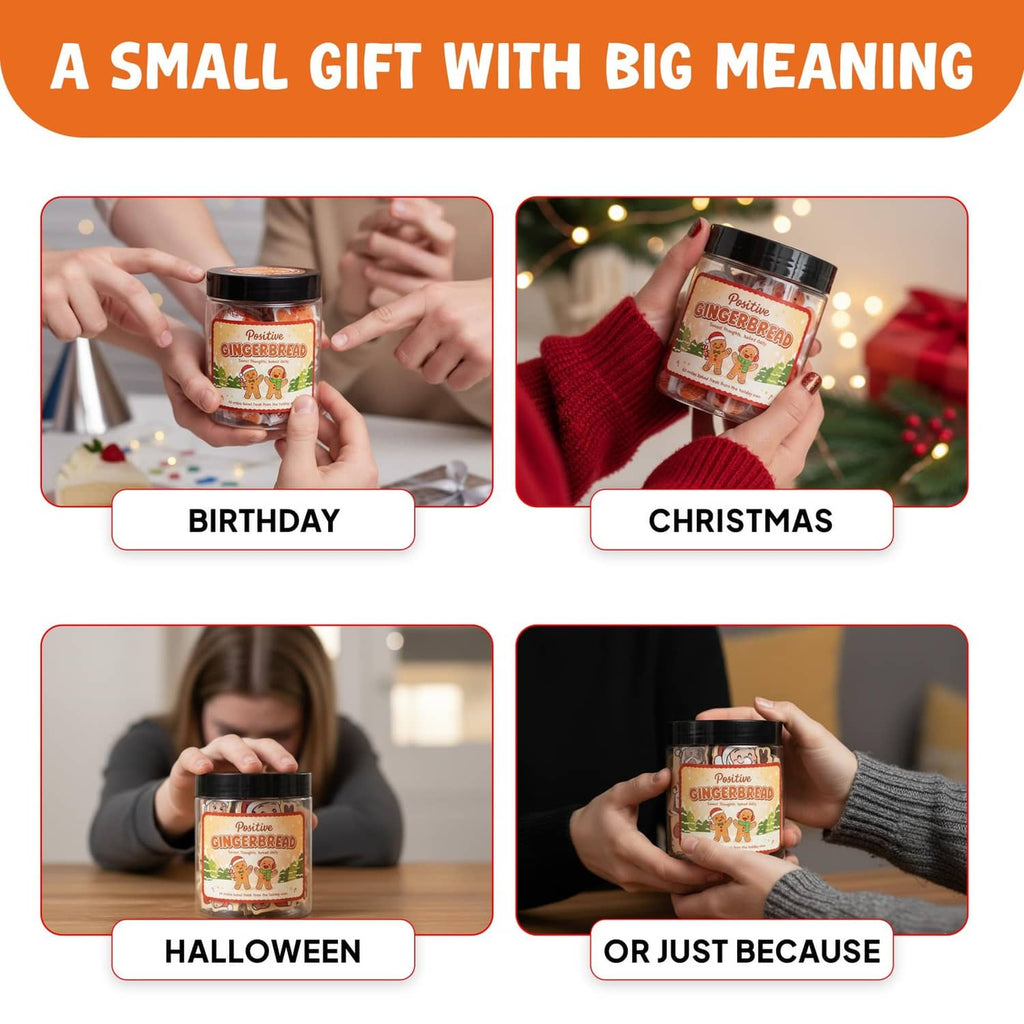 Gingerbread affirmation jar gift set with matching cards and gift-ready packaging