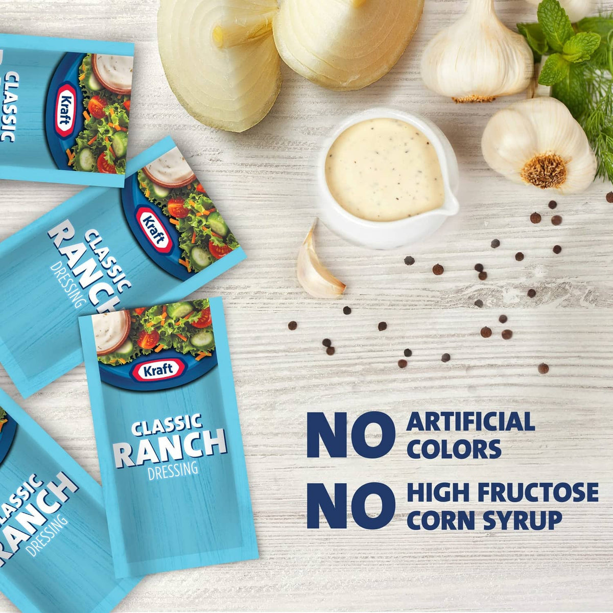 Classic Ranch dressing single-serve packets with no artificial colors or corn syrup