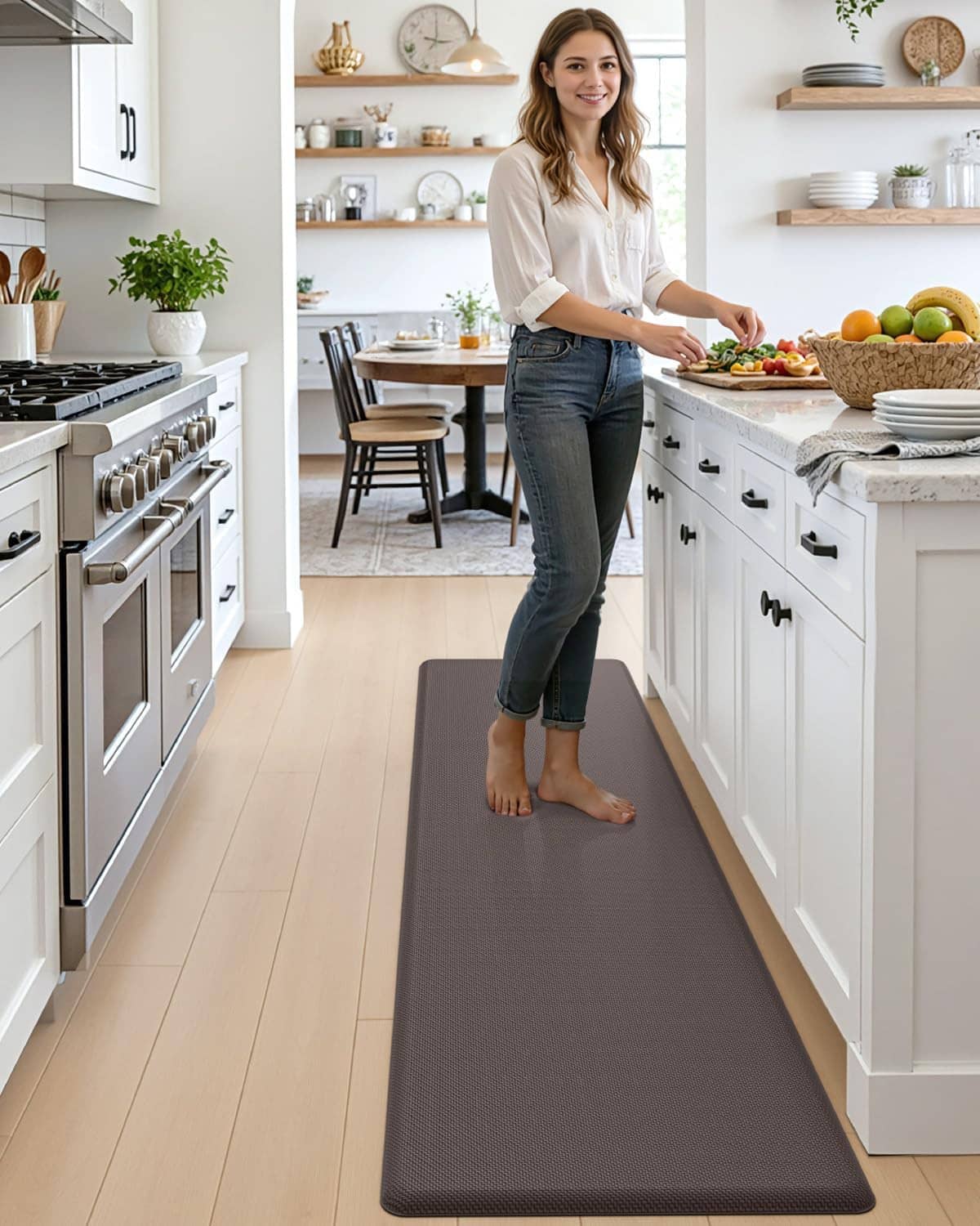 Extra-long kitchen standing mat for the workspace, dark gray textured foam