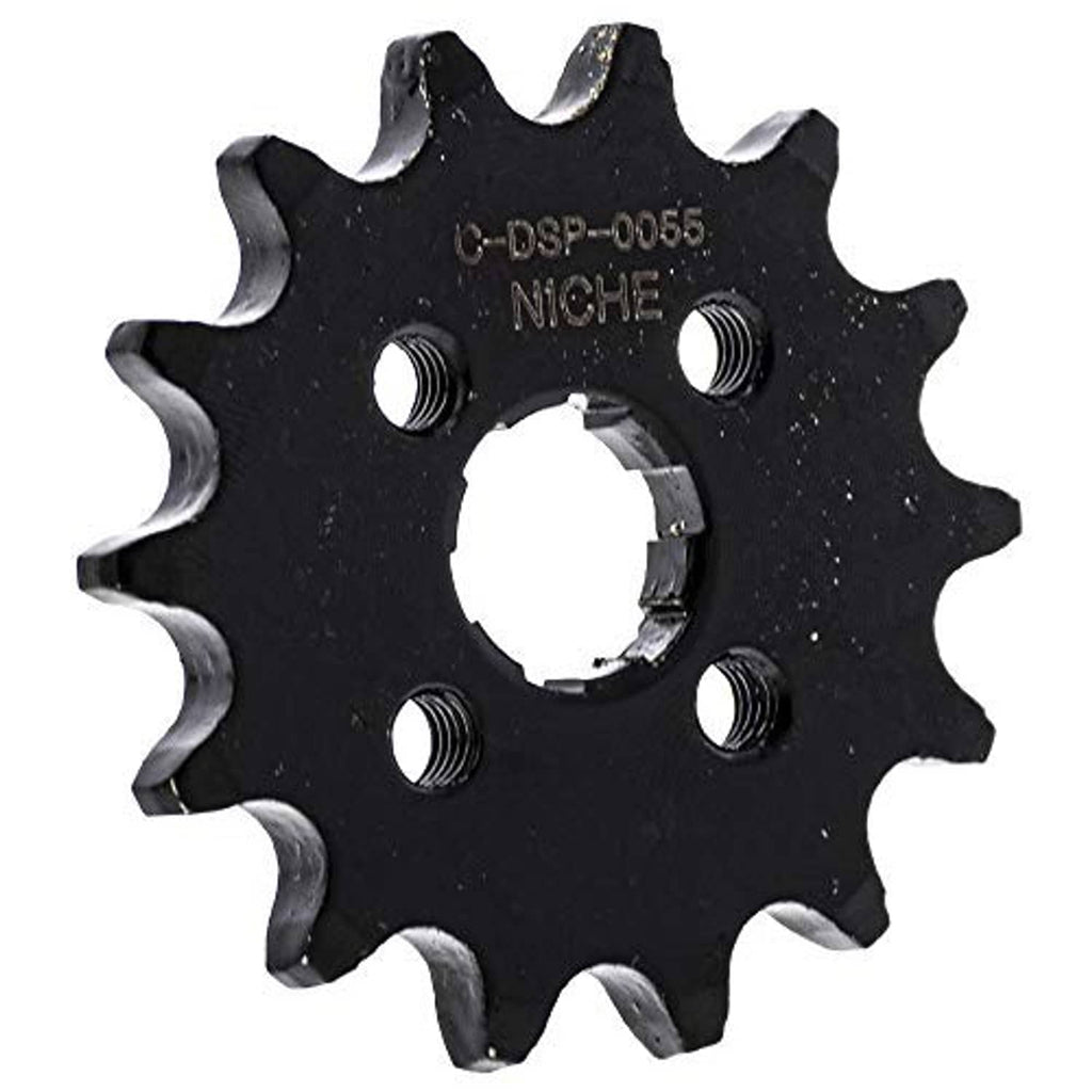 Black rear drive sprocket with circular center hole and mounting bolt holes