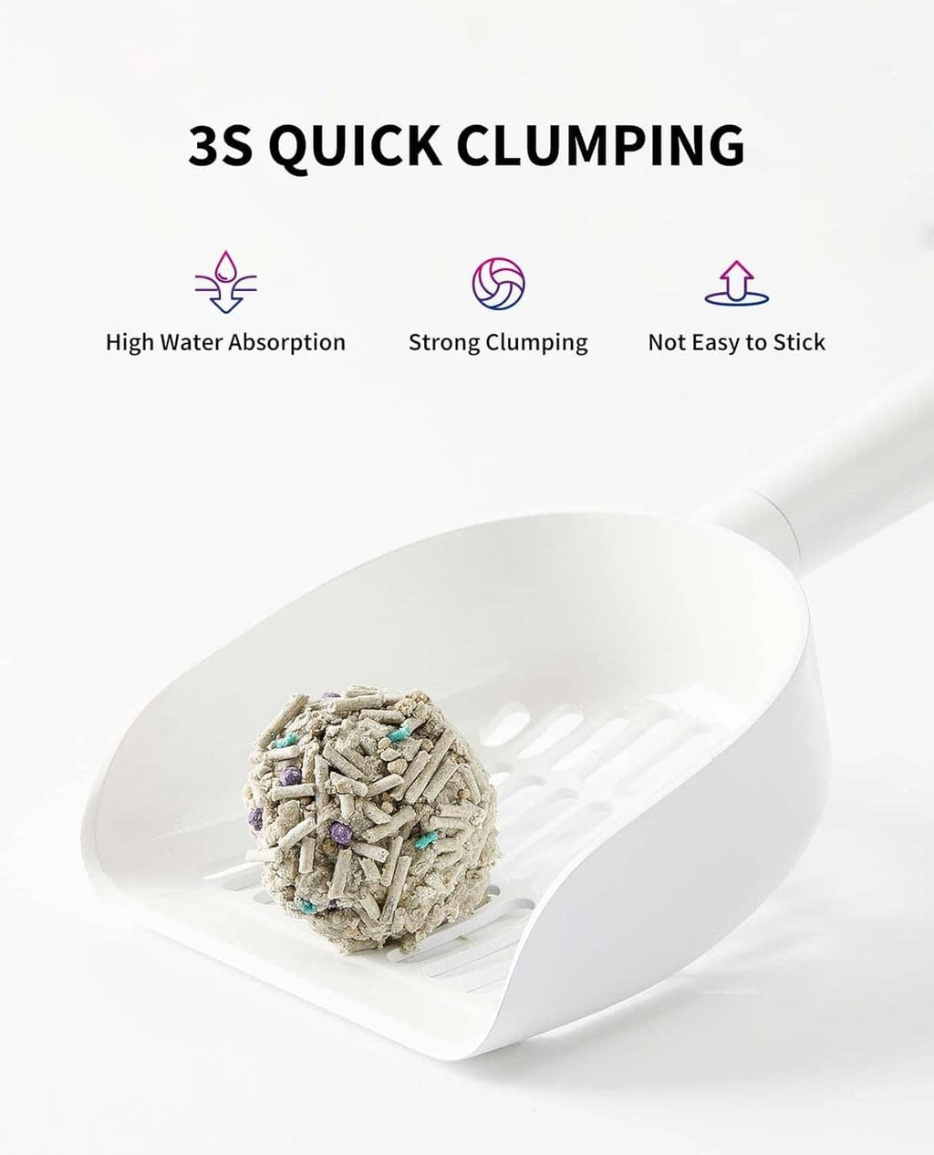 Clumping mixed cat litter pellets in a white scoop