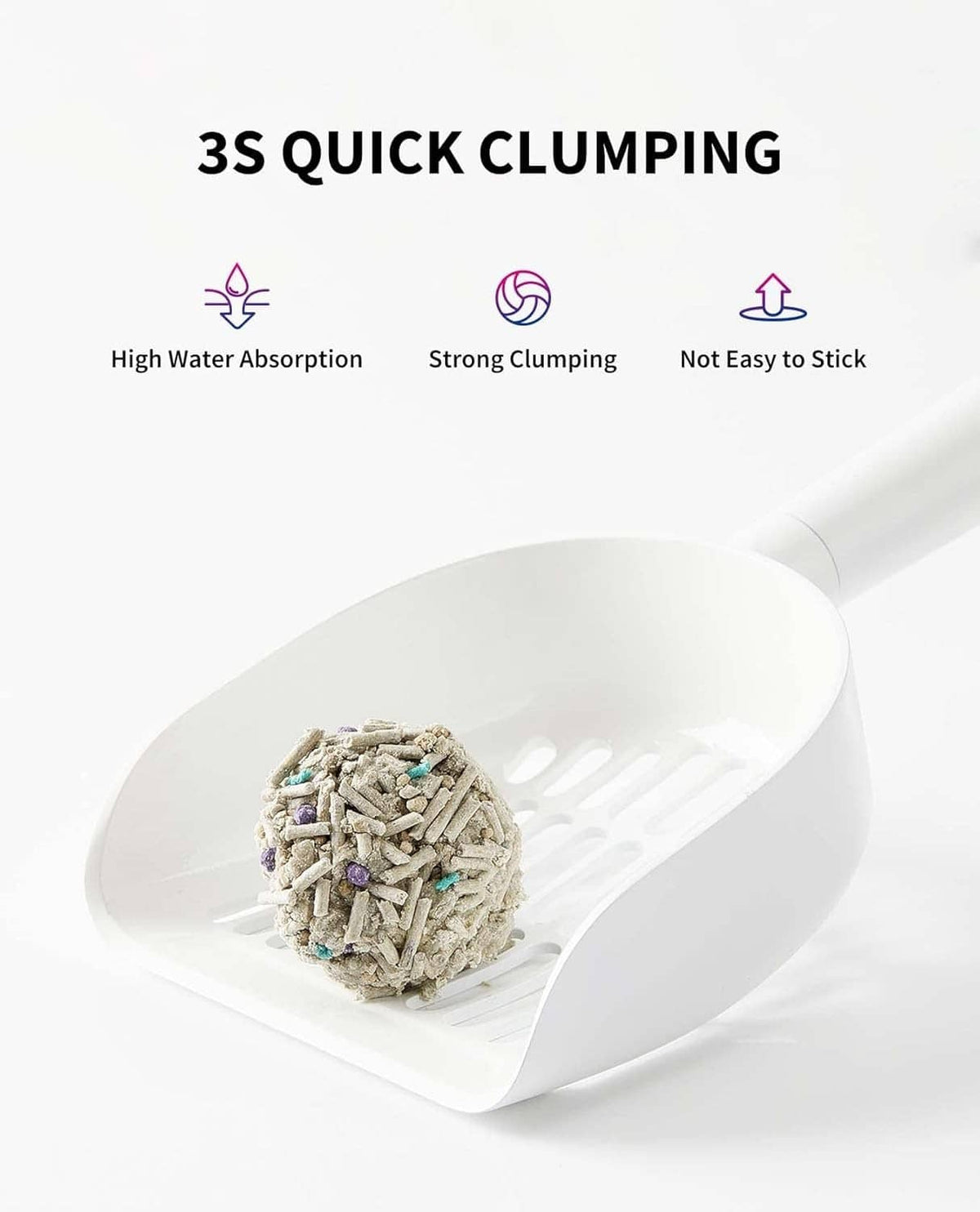 Clumping mixed cat litter pellets in a white scoop