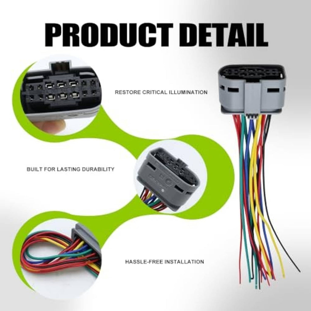 Headlight wiring pigtail connector with gray socket ends and multicolor wire leads