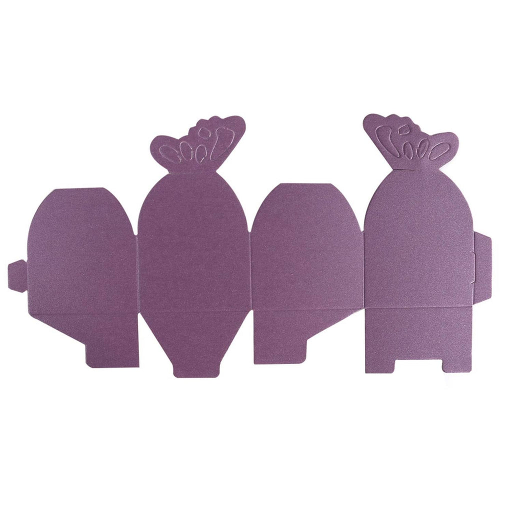 Purple butterfly favor boxes with shaped lids and butterfly cutout top accents