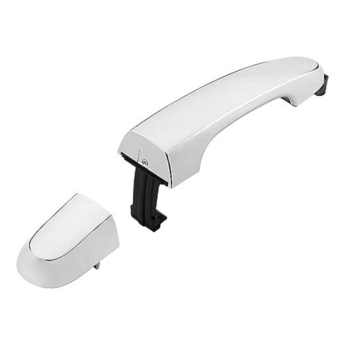 Exterior door handle set in chrome/silver with black mounting base and end cap