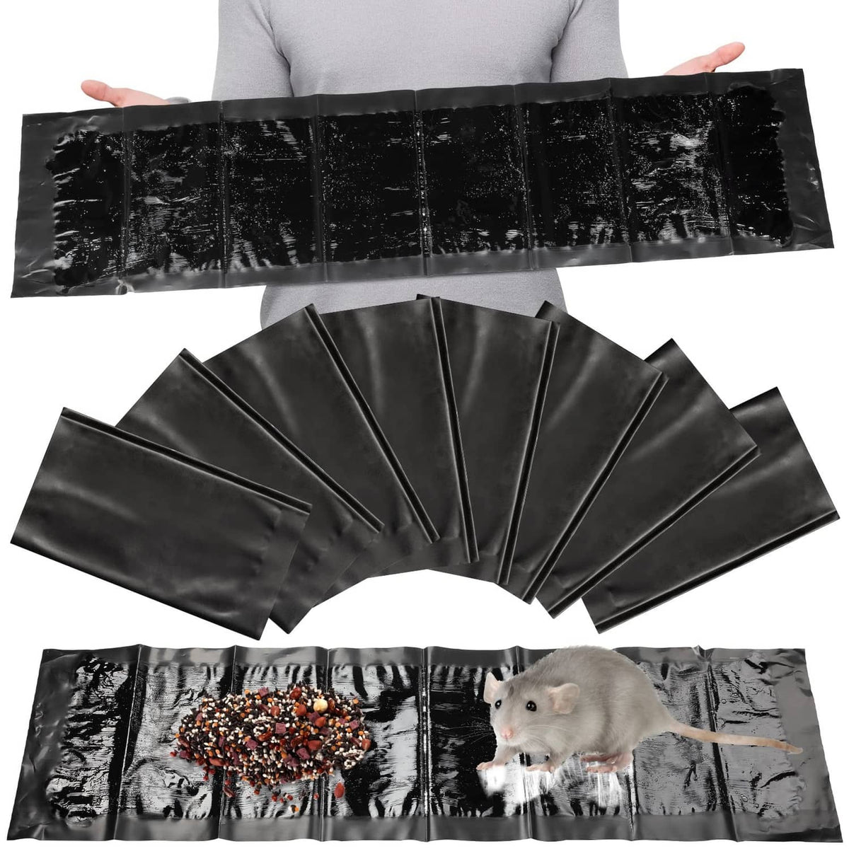Black sticky mouse trap sheets, 8-pack, large rectangular mats
