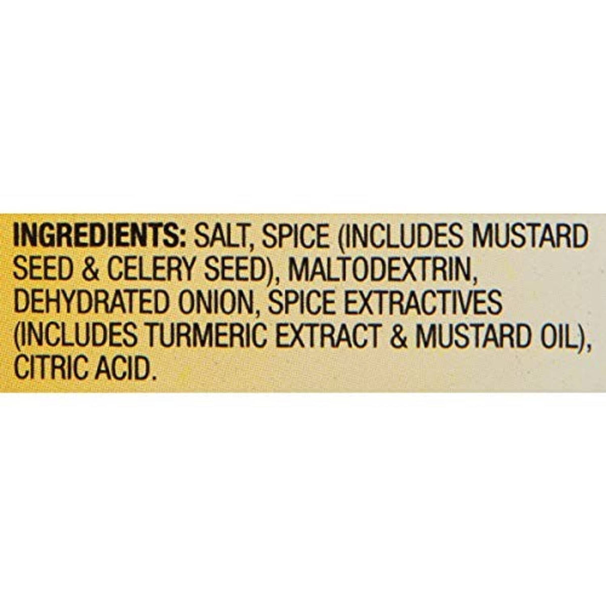 Ingredients list for pickle mix, including salt, spice, celery seed, and mustard