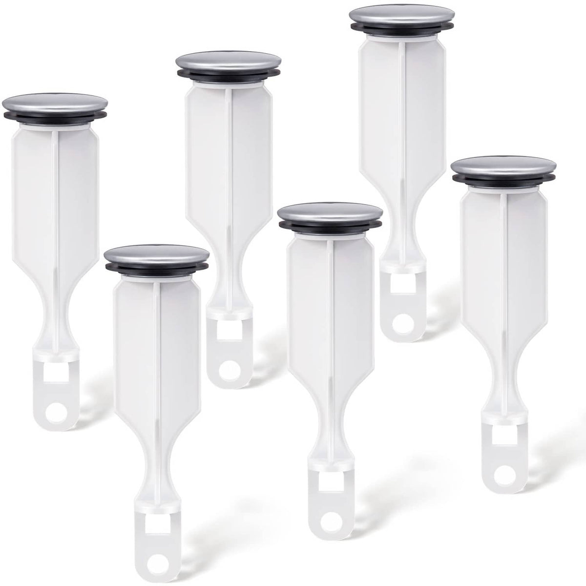 Bathroom sink pop-up stopper, white stem with chrome top cap, two-hole style
