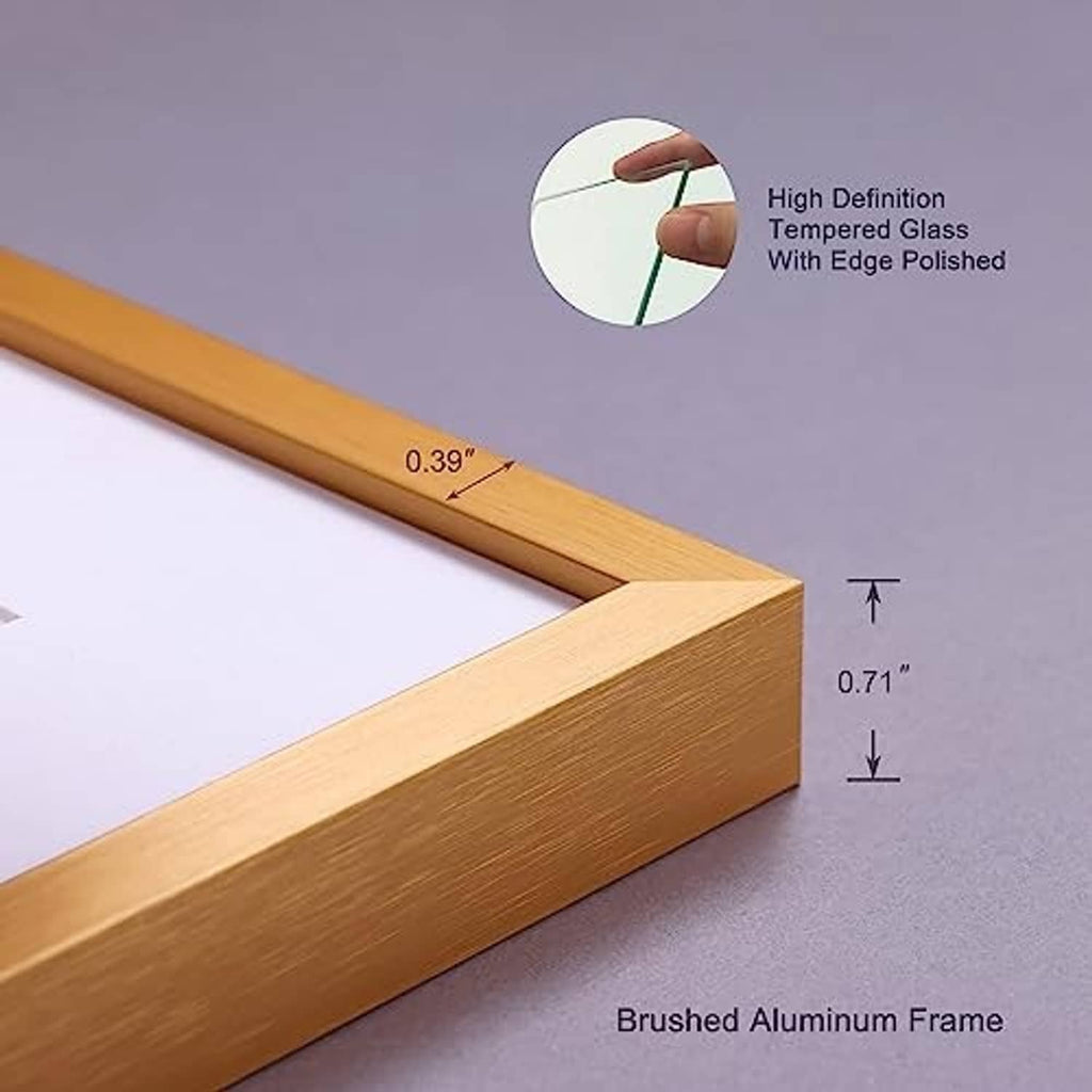 Close-up of brushed aluminum bronze frame corner with high-definition tempered glass