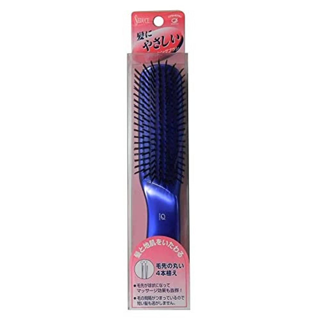 Ikemoto Seduce hair brush (L) in retail box, blue paddle brush inside