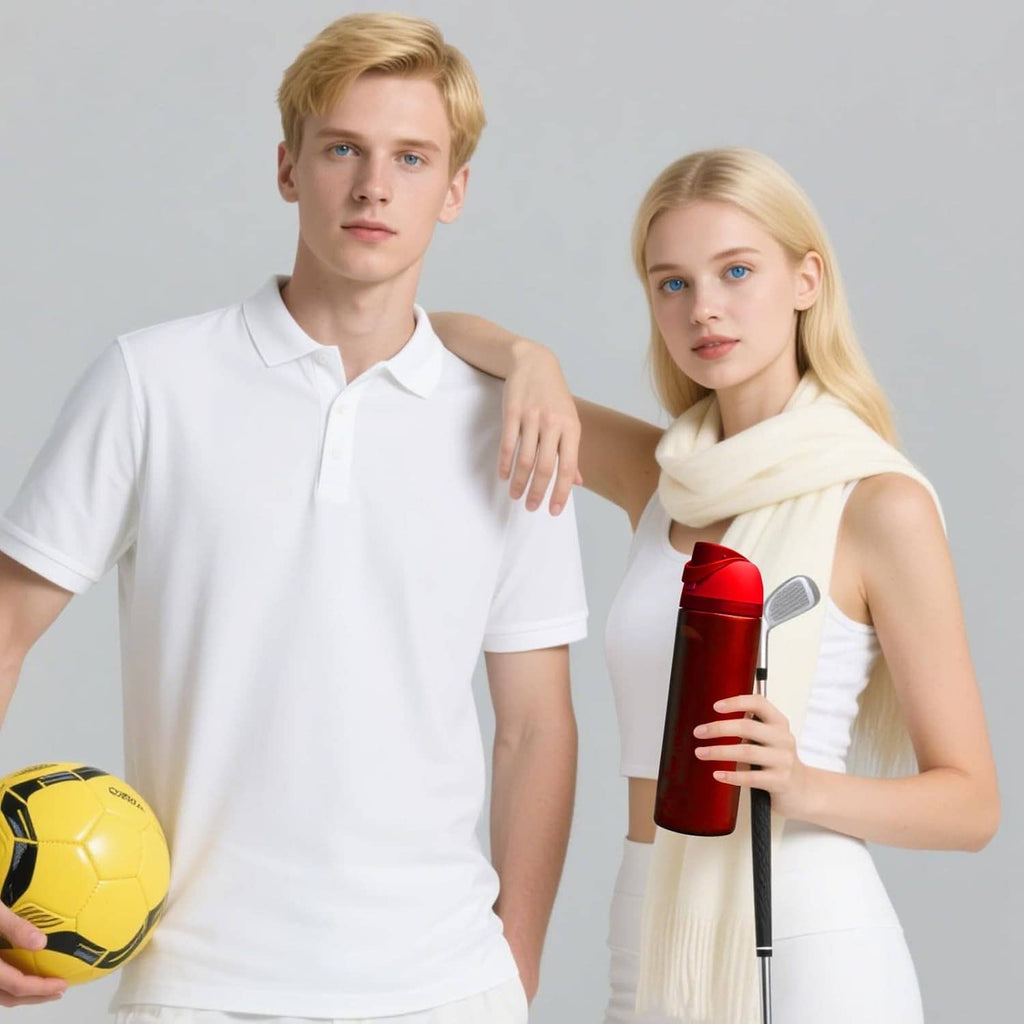 People holding a bottle with a red carry loop handle attached to the cap.