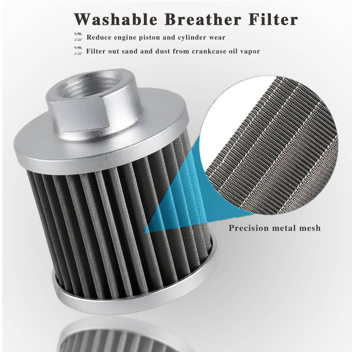 Washable breather filter with precision metal mesh for oil catch can