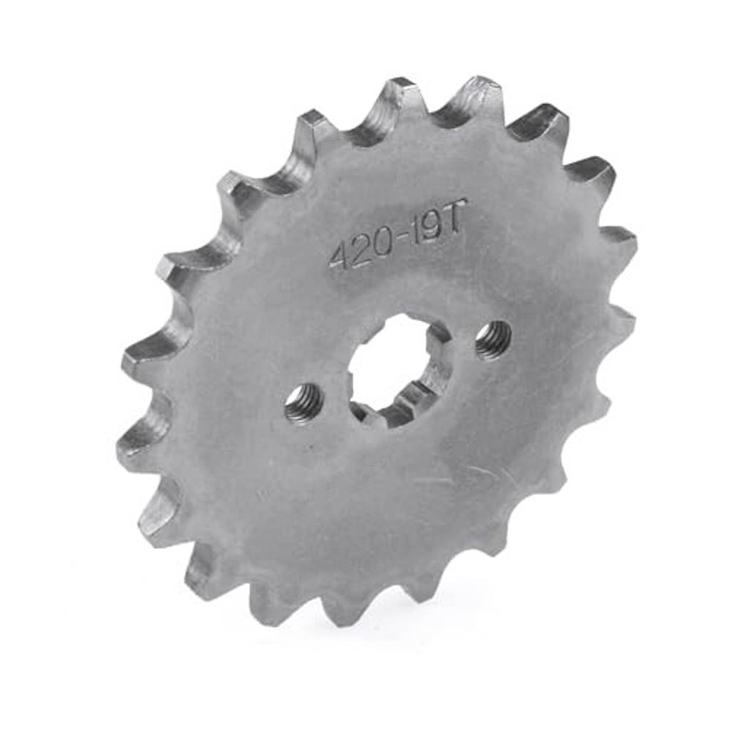 Gray metal 420-19T motorcycle front engine sprocket with threaded mounting holes