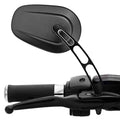Black oval rearview side mirror with chrome stem and adjustable bracket