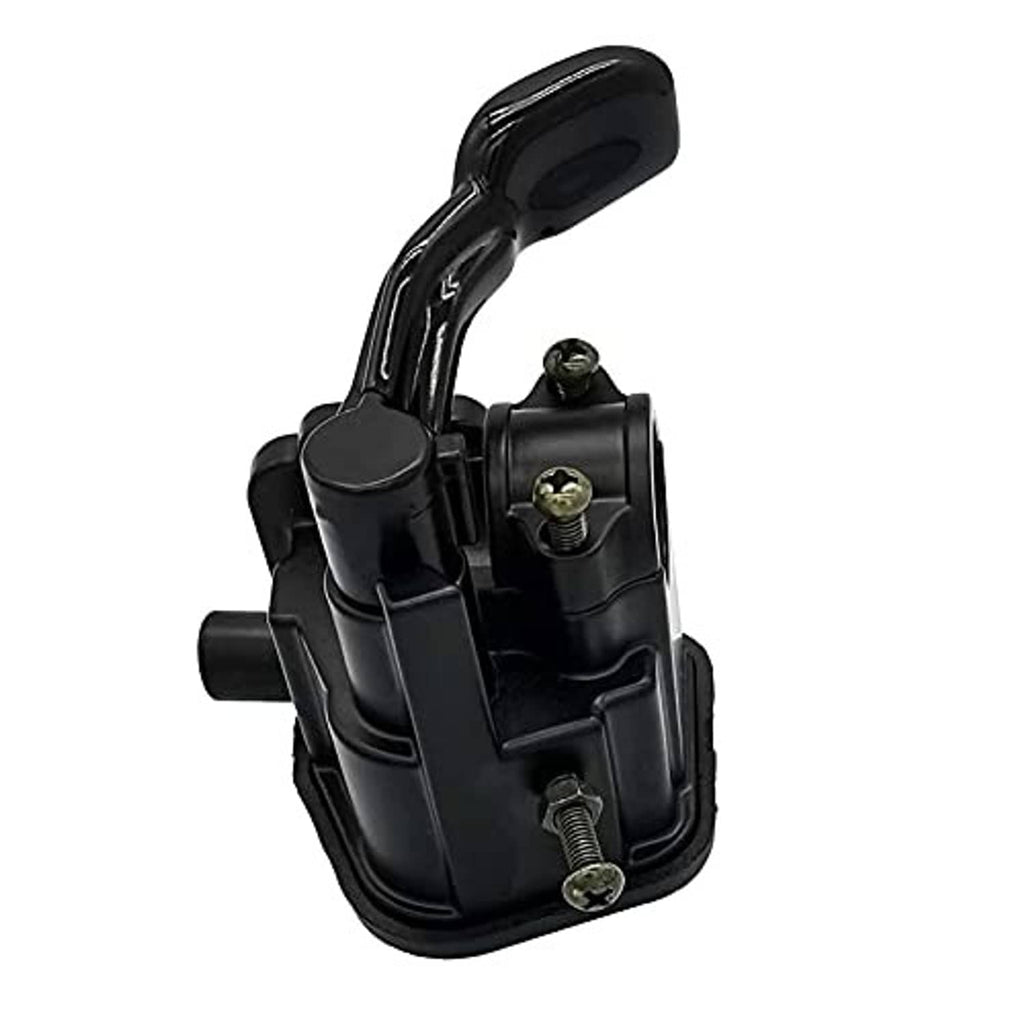 Black thumb throttle lever assembly with screw mounts and side lever detail