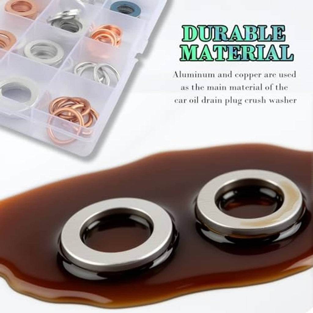 Car oil drain plug crush washer set with copper and aluminum rings