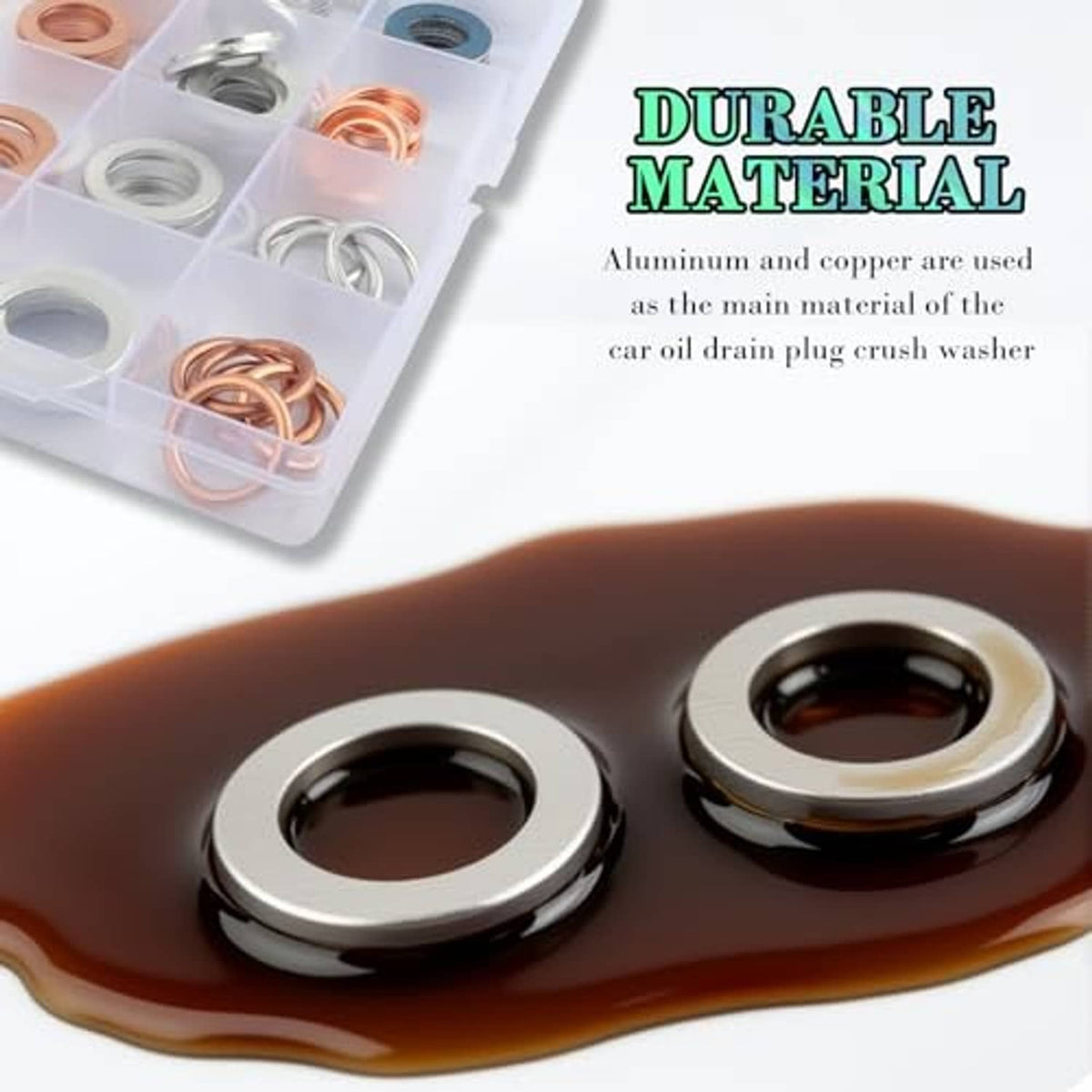 Car oil drain plug crush washer set with copper and aluminum rings