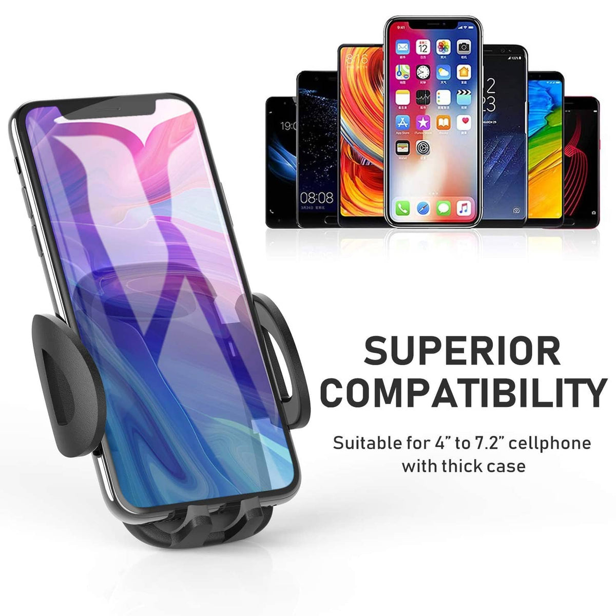 Black universal phone holder mount cradle for smartphones with thick cases