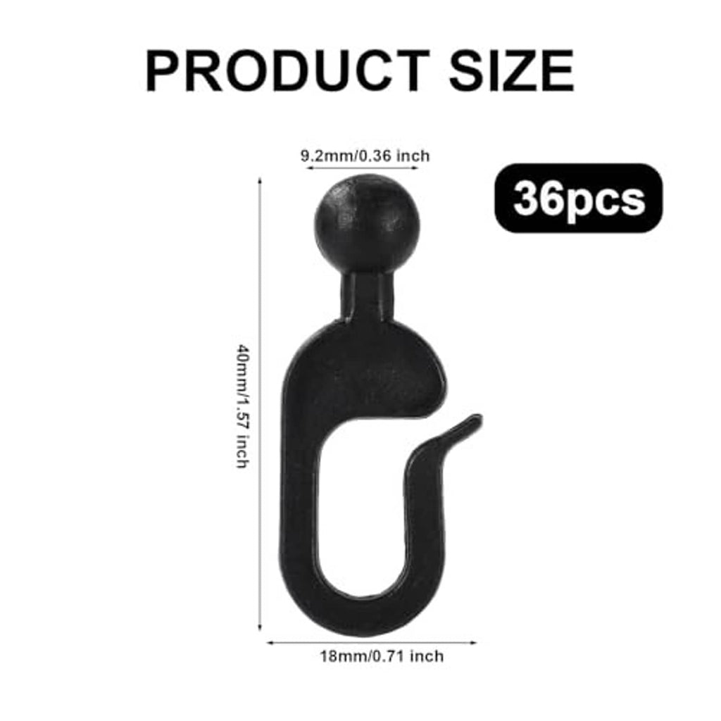 Black plastic curtain track hook size, about 40mm tall and 18mm wide