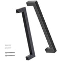 Matte black square cabinet pull handle with two mounting holes; includes screws