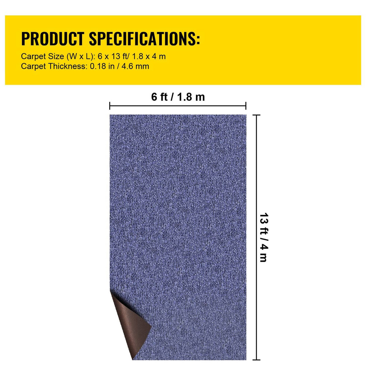 Blue marine carpet rug cut-pile deck mat shown in size diagram