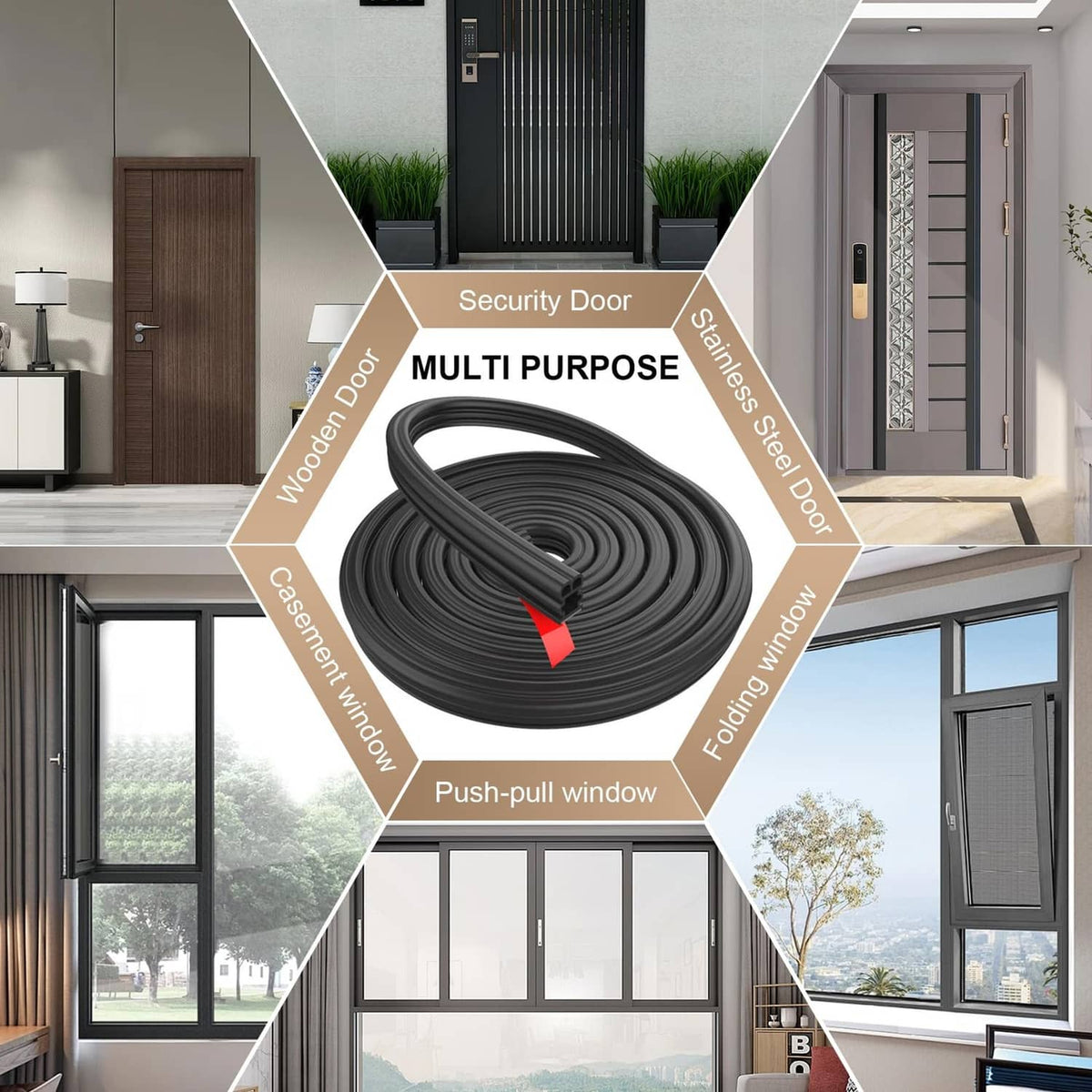 Rolled black door weather stripping seal strip for door and window sealing