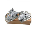 Pair of front door latch lock mechanisms, left and right, metal hardware on box