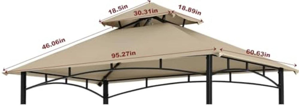 Beige double-tier grill gazebo canopy replacement roof with size measurements