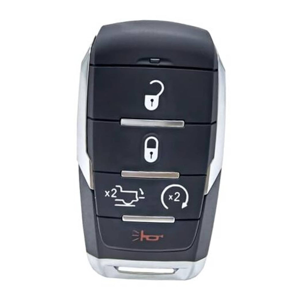 Black proximity key fob with metal button bars and lock, unlock, trunk icons
