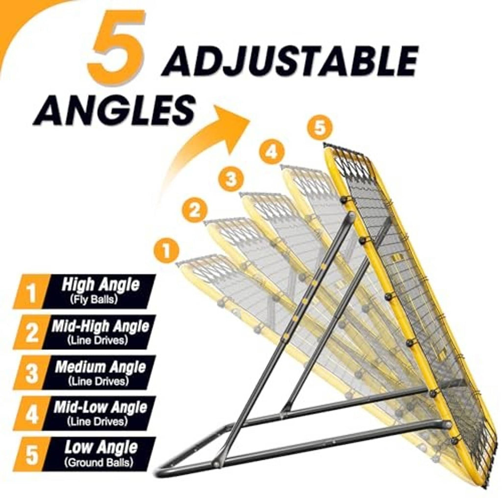 Adjustable rebound net frame with multiple angle positions and attached net mesh