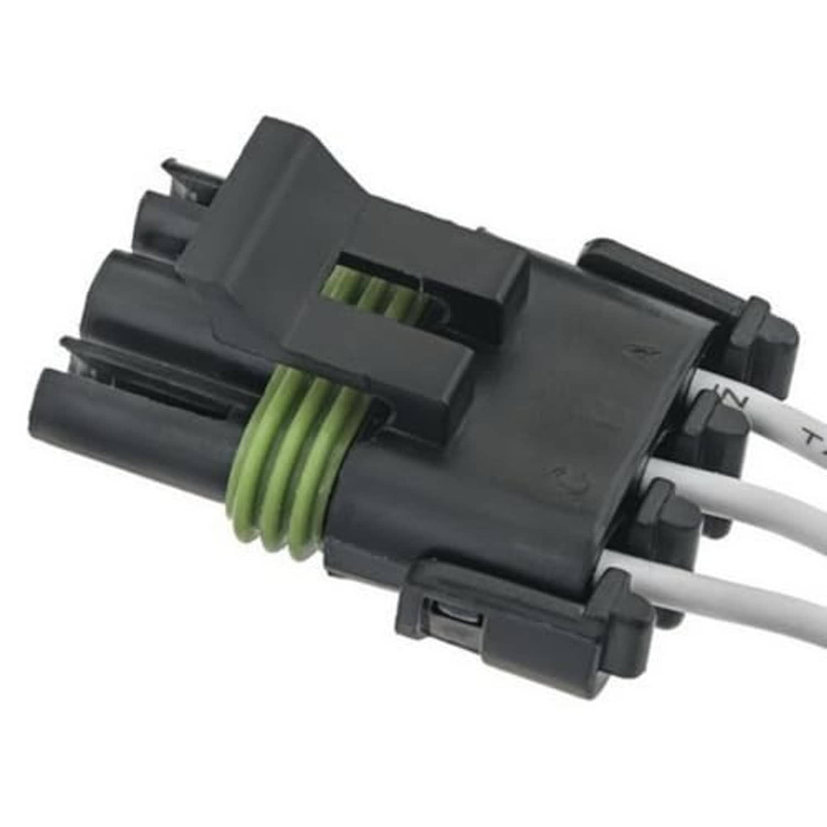 Throttle position sensor connector pigtail with gray housing and green spring wire retainer