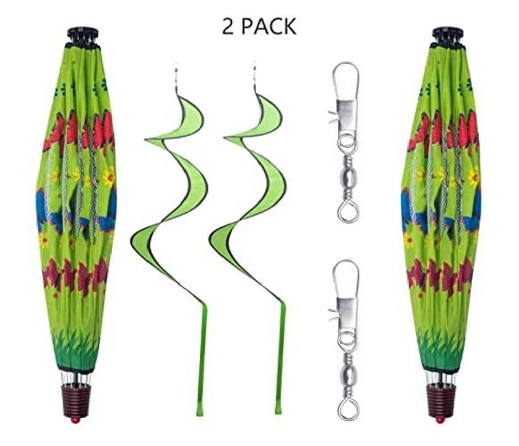 2-pack green hot air balloon wind spinners with butterfly print and hanging metal hooks