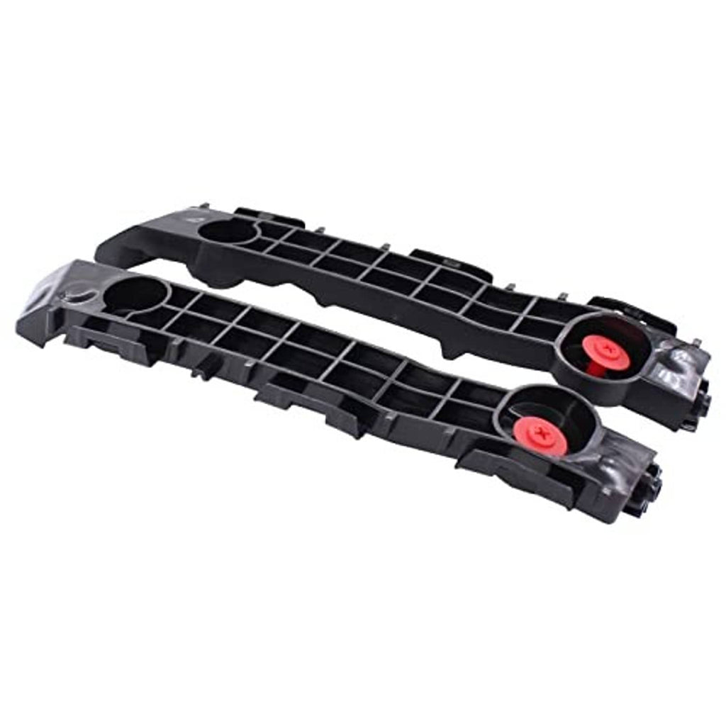 Front bumper support bracket pair, black with grid pattern and red circular cap details