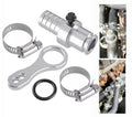 Coolant bypass hose barb adapter set with hose clamps and sealing O-ring, silver metal