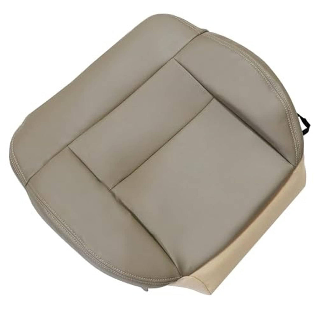 Beige tan leather seat cover with detailed stitching along the edges and center panel